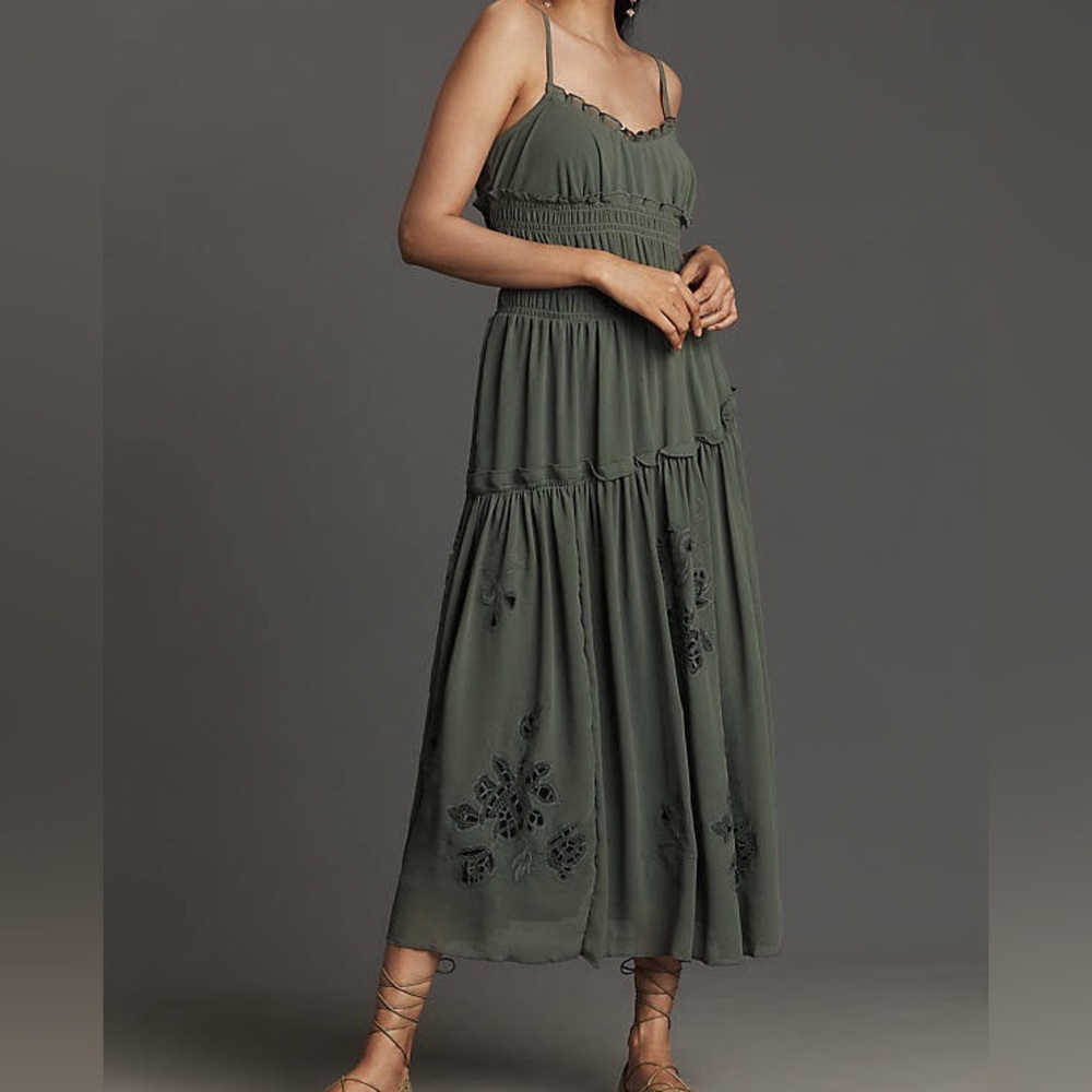 By Anthropologie sleeveless Asymmetrical Midi Dress-Medium-Moss-NWT